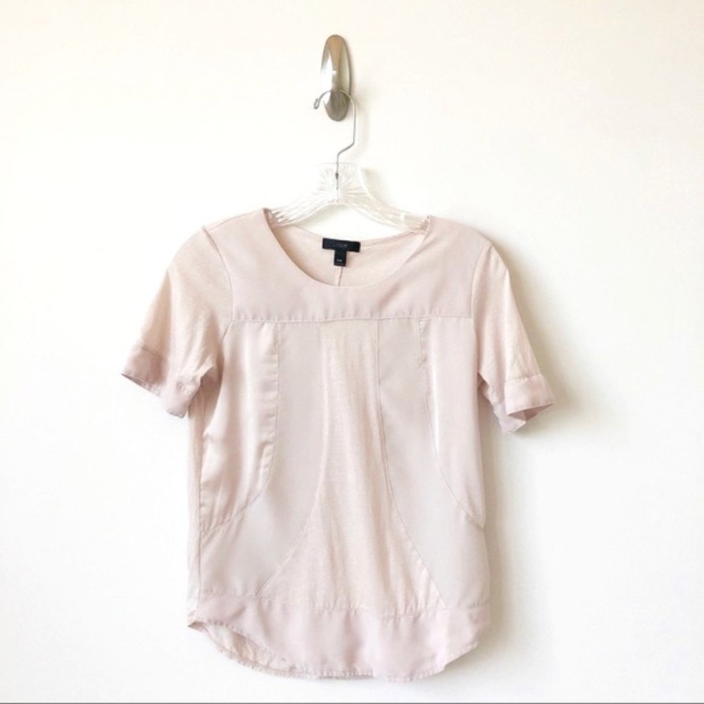 J. Crew Pink Short Sleeve Mixed Media Shirt